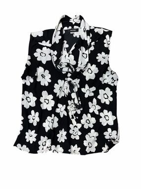 NINE WEST Black & White Floral Tie-Neck Sleeveless Top